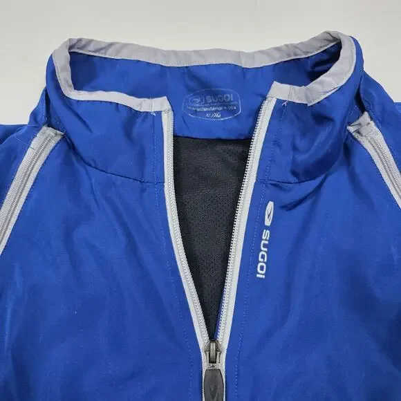 SUGOI Jacket Mens XL Convertible Sleeves Vest Cycling Blue White Reflective 3m - Picture 6 of 16